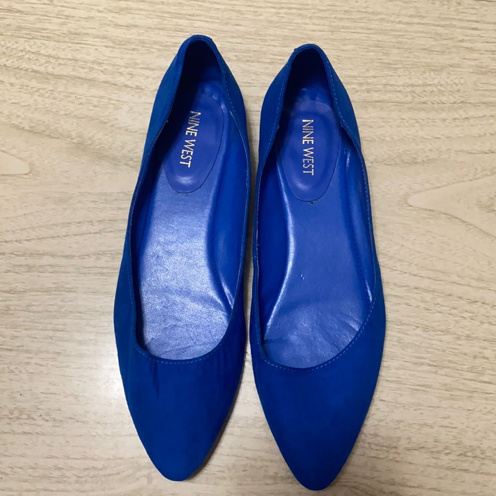 Nine West So Easy Blue Suede Pointed Toe Flats